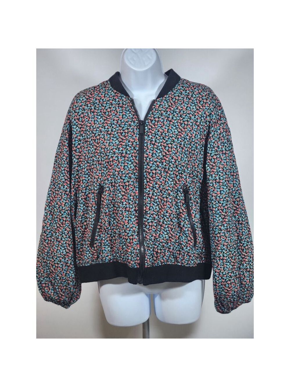 Women's BCBGeneration Oversized Bomber Jacket S Black Floral Boho, Coquette